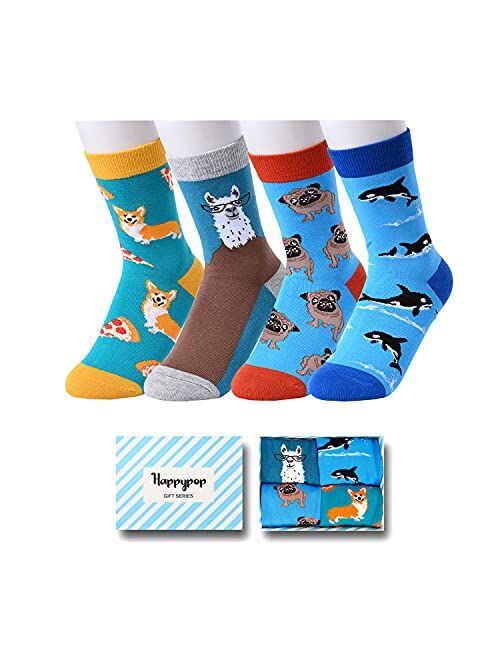 HAPPYPOP Gifts for Teenage Boys Kids Funny Boys Socks 4-10 Years Old Space Sports Animal Gift Box