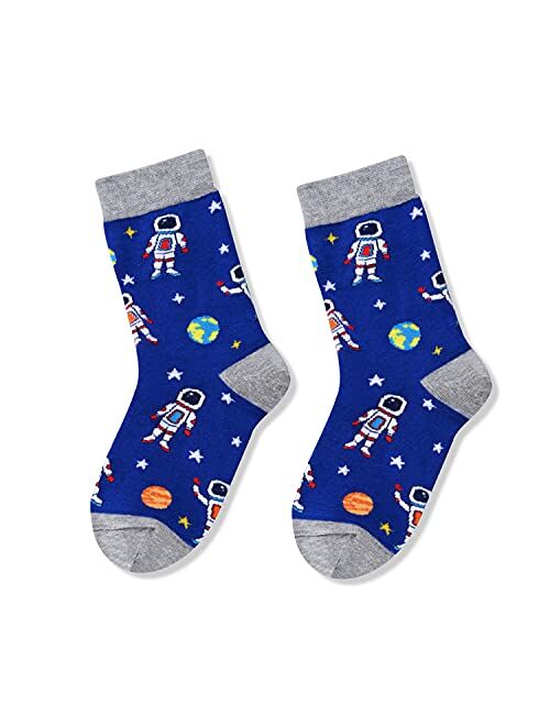 HAPPYPOP Boys Girls Crew Socks Novelty Crazy Shark Animal Space Sports Food Socks for Kids Gift