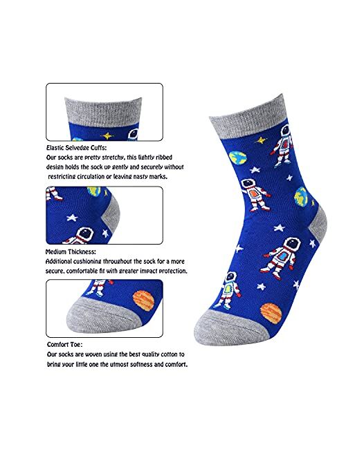 HAPPYPOP Boys Girls Crew Socks Novelty Crazy Shark Animal Space Sports Food Socks for Kids Gift