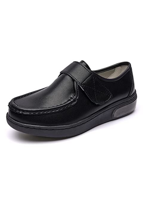 TIOSEBON Women's Comfort Nursing Shoes-Waterproof Slip-Resistant Lightweight Leather Loafers with Hook and Loop for Hospital Healthcare Restaurant Work