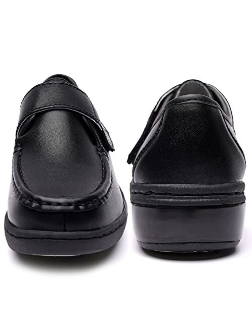 TIOSEBON Women's Comfort Nursing Shoes-Waterproof Slip-Resistant Lightweight Leather Loafers with Hook and Loop for Hospital Healthcare Restaurant Work