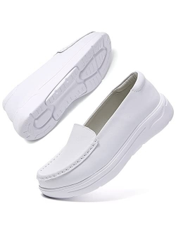 Nursgram Women's Work Nursing Shoes Slip-on Nurse Healthcare Shoes Slip Resistant Restaurant Food Services Leather Loafers