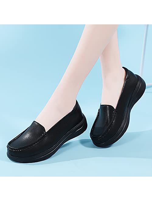 Nursgram Women's Work Nursing Shoes Slip-on Nurse Healthcare Shoes Slip Resistant Restaurant Food Services Leather Loafers