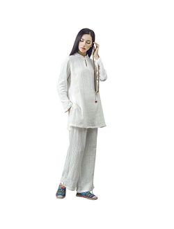KSUA Womens Tai Chi Uniform Chinese Traditional Kung Fu Clothing Cotton Linen Yoga Suit for Zen Meditation Martial Arts