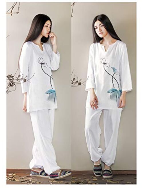 KSUA Womens Tai Chi Uniform Zen Meditation Suit Chinese Kung Fu Clothing Cotton Yoga Suit