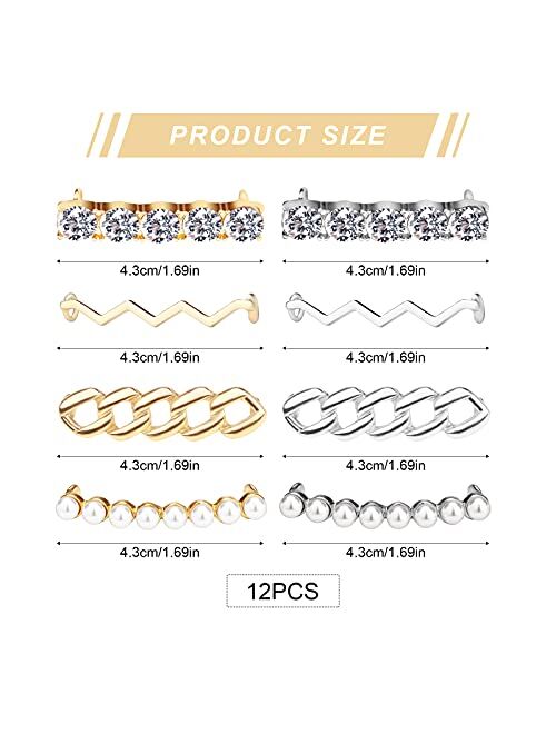 Gukasxi 16 Pieces Metal Shoelaces Clips Gold Silver Decorative Shoe Clips Charm Rhinestones Faux Pearl Shoes Accessory for Women Girls DIY Sneakers Casual Shoes