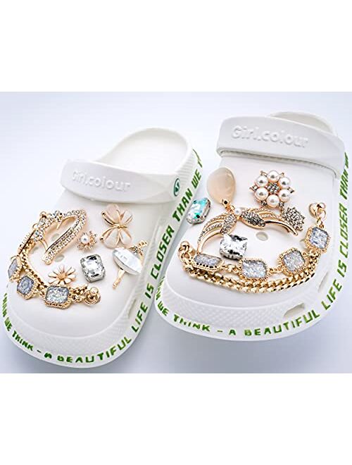 Acwenie Bling Shoe Charms Fits for Clog Sandals Fashion Rhinestone Decoration for Women Girl Kids Birthday Gifts (24 Pcs)