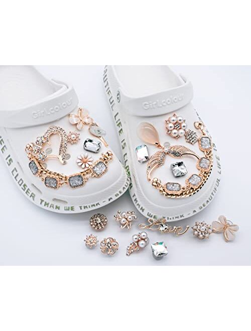 Acwenie Bling Shoe Charms Fits for Clog Sandals Fashion Rhinestone Decoration for Women Girl Kids Birthday Gifts (24 Pcs)