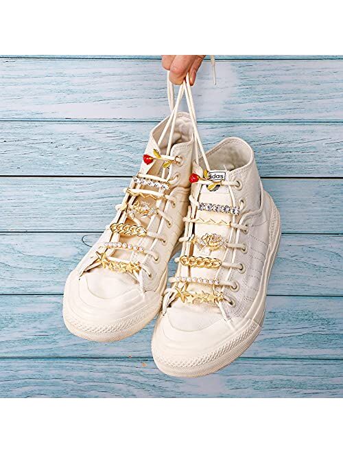 Hicarer 24 Pieces Shoelaces Decorations Clips Shoe Charms Butterfly Rose Faux Pearl Rhinestones Shoes Accessory Sneakers and Casual Shoes Decorative Tags for Women Girl A