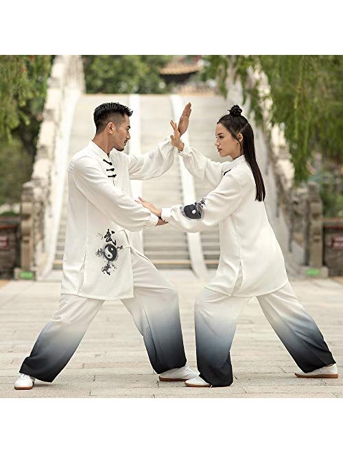KSUA Unisex Martial Arts Uniform Silk Linen Long Sleeves Tai Chi Suit for Excerises Qi Gong Kung Fu Wung Chun for Women Men