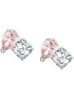 Silver-Tone Double Crystal Stud Earrings