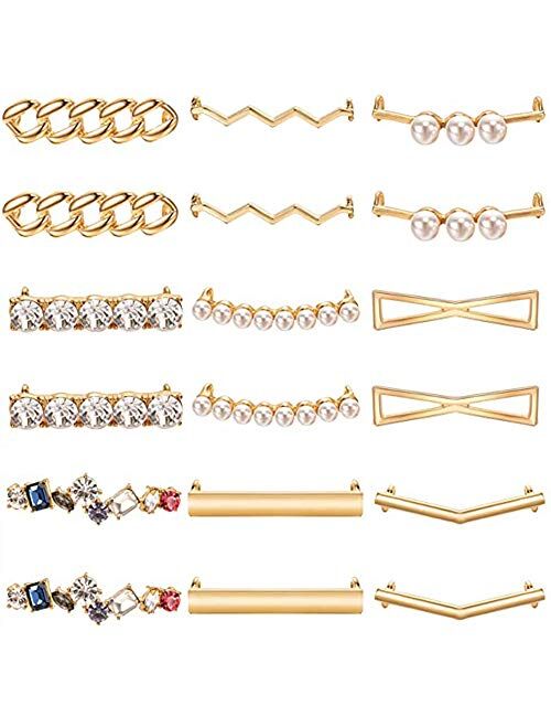 First-Mall 18 pcs Shoelaces Clips Decorations Charms with Rhinestones Faux Pearl, Stylish Accessory for Women Girls, DIY Shoe Clips Sneakers and Casual Shoes