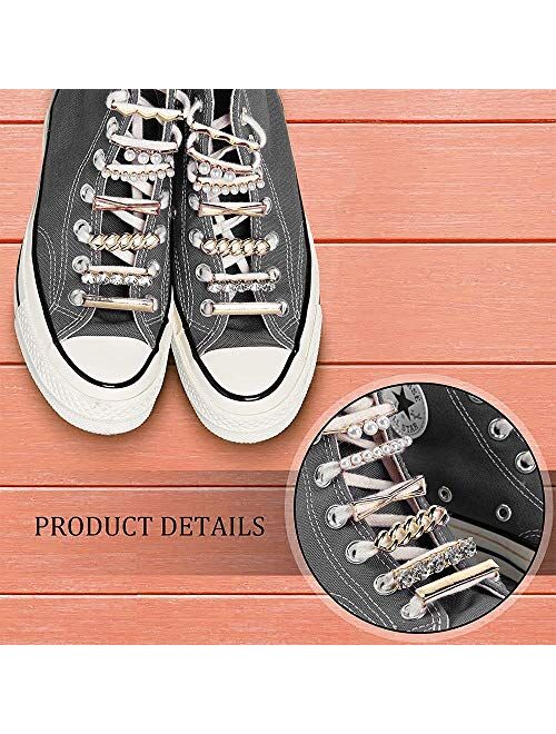 First-Mall 18 pcs Shoelaces Clips Decorations Charms with Rhinestones Faux Pearl, Stylish Accessory for Women Girls, DIY Shoe Clips Sneakers and Casual Shoes