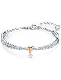 Two-Tone Heart Knot & Crystal Split Bangle Bracelet