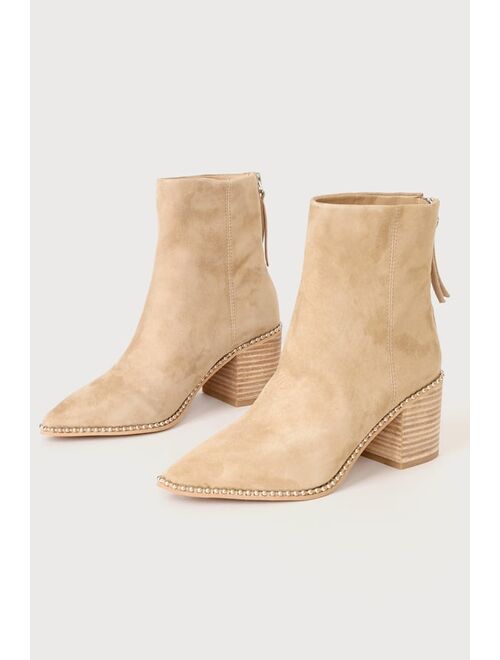Steve Madden Aquarius Natural Suede Leather Studded Pointed-Toe Ankle Booties