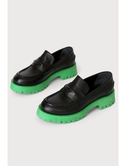 Lawrence Black and Green Color Block Leather Flatform Loafers