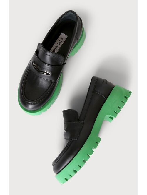 Steve Madden Lawrence Black and Green Color Block Leather Flatform Loafers
