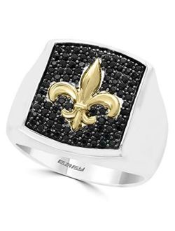 925 Sterling Silver & 18K Yellow Gold Black Sapphire Ring, 0.95 TCW IRL0M658S5