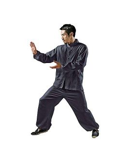 KSUA Mens Martial Arts Uniform Kung Fu Clothing for Martial Arts Chinese Casual Long Sleeve Cotton Linen Yoga Top