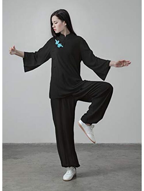 KSUA Women Tai Chi Uniform Cotton Kung Fu Uniform Chinese Style Zen Meditation Casual Long Sleeve Morning Excerises Outfit