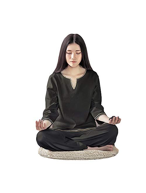 KSUA Womens Zen Meditation Suit Tai Chi Uniform Chinese Kung Fu Clothing Cotton Martial Arts Suit