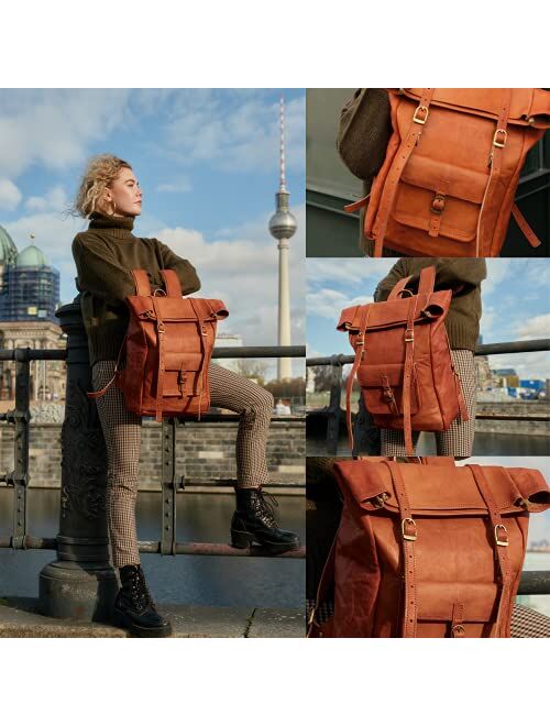 Berliner Bags Vintage Leather Backpack Leeds XL, Large Waterproof Bookbag for Men and Women - Brown