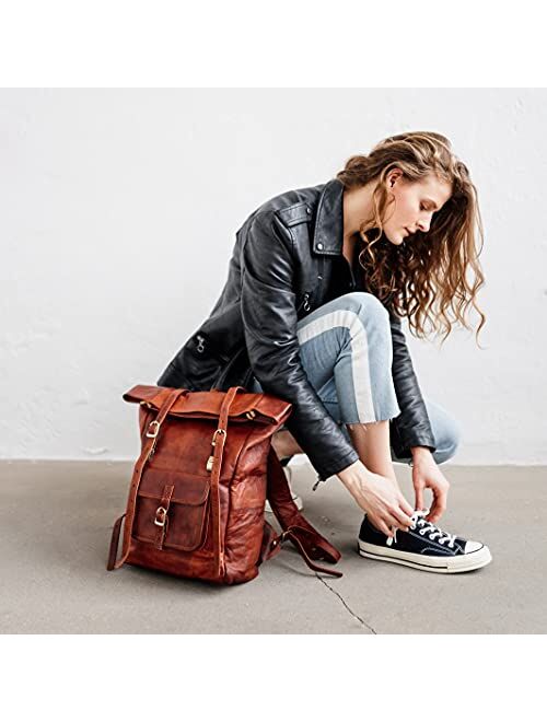 Berliner Bags Vintage Leather Backpack Leeds XL, Large Waterproof Bookbag for Men and Women - Brown