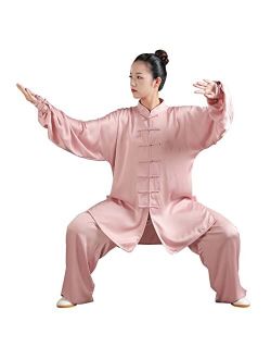 Anjay Tai Chi Uniform, Elegant Thin Suit Autumn Taijiquan Practice Clothes Wushu Kungfu Wing Chun Performance Clothes Unisex Pink-3XL