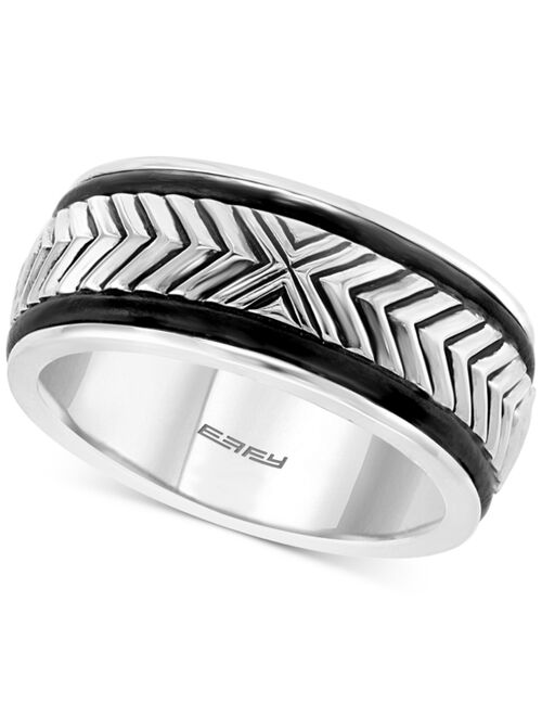 EFFY Collection EFFY® Men's Leather Chevron Symbol Ring in Sterling Silver