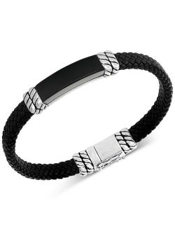 Collection EFFY® Men's Onyx Leather Braided Bracelet in Sterling Silver (Also in Malachite)