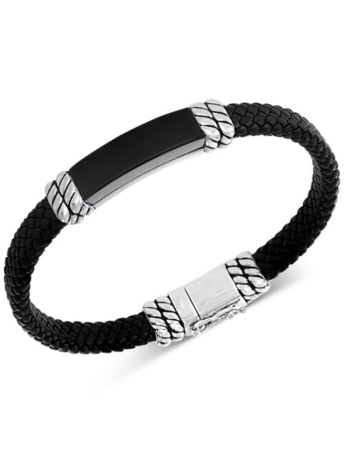 EFFY Collection EFFY® Men's Onyx Leather Braided Bracelet in Sterling Silver (Also in Malachite)