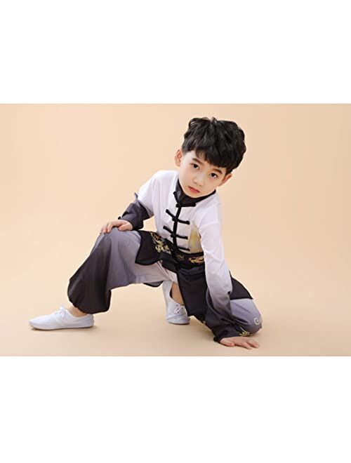 Tqsdyy Kids Tai Chi Uniform, Gradient Kung Fu Suit Chinese Martial Art Wing Chun Taichi Clothing Set Performance Wear for Boys and Girls black-160