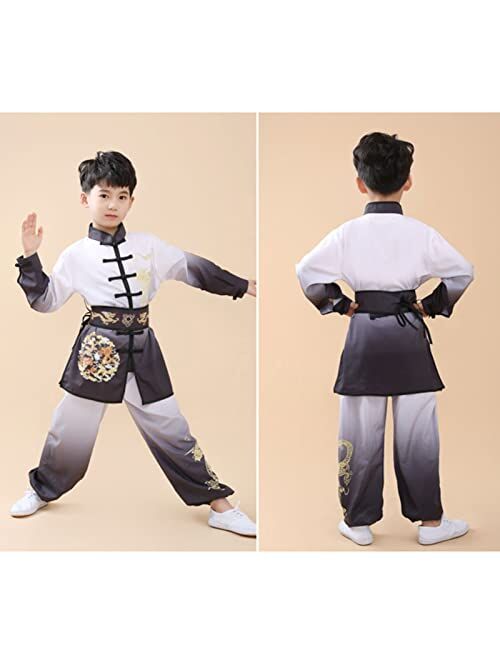 Tqsdyy Kids Tai Chi Uniform, Gradient Kung Fu Suit Chinese Martial Art Wing Chun Taichi Clothing Set Performance Wear for Boys and Girls black-160