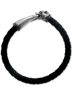 Collection EFFY® Men's Leather Panther Bracelet in Sterling Silver