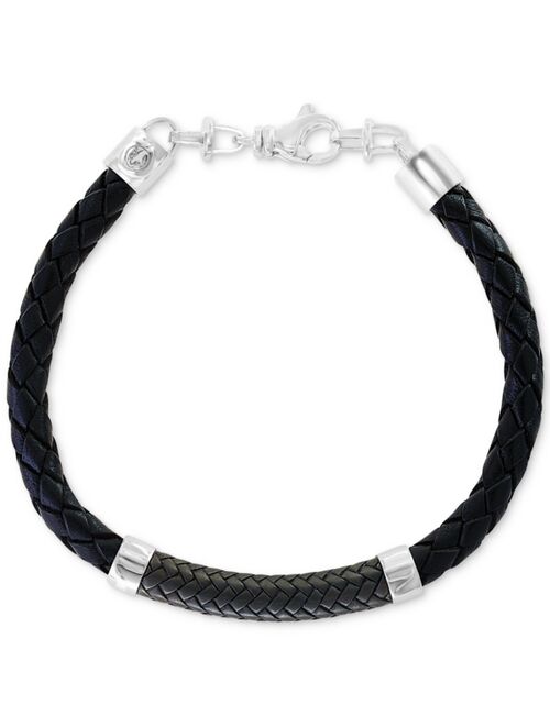 EFFY Collection EFFY® Men's Leather Bracelet in Sterling Silver