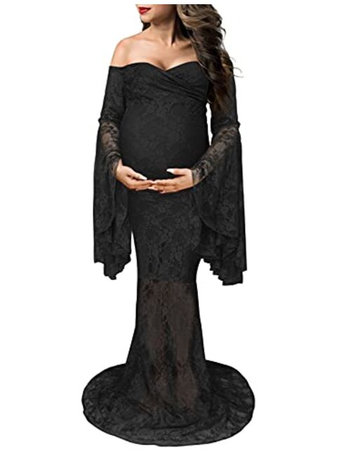 Saslax Off Shoulder Lace Maternity Dress for Photography Maxi Maternity Props Dresses for Photo Shoot Baby Shower