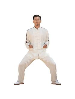KSUA Kung Fu Uniform Chinese Traditional Tang Suit Cotton Long Sleeve Tai Chi Uniform with Mesh Design