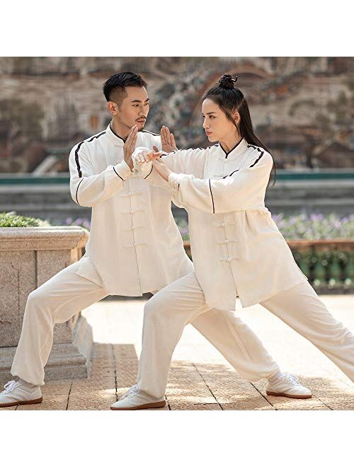 KSUA Kung Fu Uniform Chinese Traditional Tang Suit Cotton Long Sleeve Tai Chi Uniform with Mesh Design
