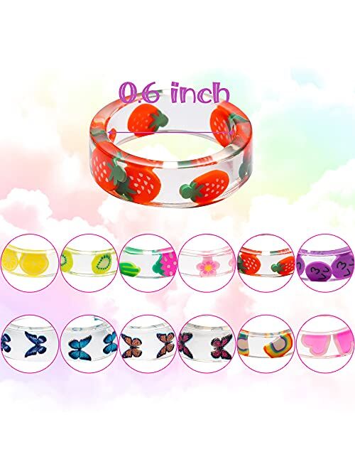 PANTIDE 12Pcs Cute Acrylic Resin Indie Rings Set Colorful Summer Knuckle Transparent Stacking Rings Y2K Aesthetic Kidcore Funny Fruit Plastic Rings Jewelry Gift for Women