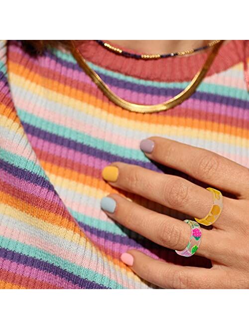 PANTIDE 12Pcs Cute Acrylic Resin Indie Rings Set Colorful Summer Knuckle Transparent Stacking Rings Y2K Aesthetic Kidcore Funny Fruit Plastic Rings Jewelry Gift for Women