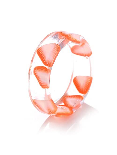 SWERTY Resin Rings Acrylic Cute Rings Set, Colorful Rings Knuckle Transparent Stacking Rings Aesthetic Funny Fruit Plastic Rings Stackable Chunky Ring for Women Girls Gif