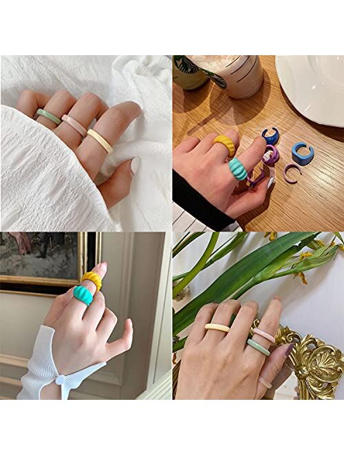 GYSONG Chunky Y2K Colorful Rings for Women Teen Girls, Cute Resin Acrylic Rings, Trendy Indie Rings Jewelry, Stackable Finger Knuckle Rings Set