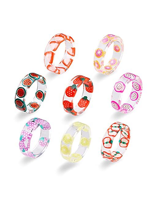 GYSONG Chunky Y2K Colorful Rings for Women Teen Girls, Cute Resin Acrylic Rings, Trendy Indie Rings Jewelry, Stackable Finger Knuckle Rings Set