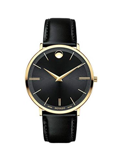 Movado Men's Ultra Slim Yellow Gold Watch with a Printed Index Dial, Black/Gold (Model 607087)