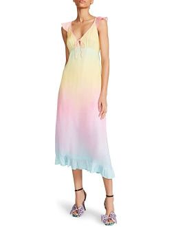 Rainbow Rays Printed Silky Satin Slip Dress