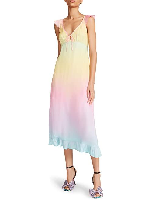 Betsey Johnson Rainbow Rays Printed Silky Satin Slip Dress