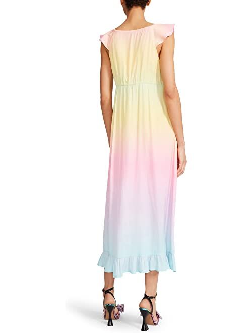 Betsey Johnson Rainbow Rays Printed Silky Satin Slip Dress