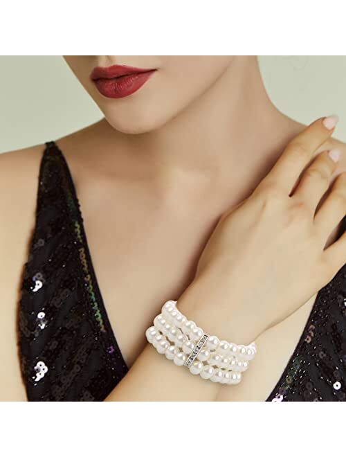 BABEYOND 1920s Flapper Imitation Pearl Bracelet Great Gatsby Pearl Bracelet Roaring 20s Accessories Jewelry 3 Rows