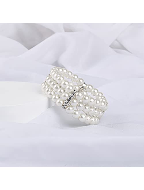 BABEYOND 1920s Flapper Imitation Pearl Bracelet Great Gatsby Pearl Bracelet Roaring 20s Accessories Jewelry 3 Rows