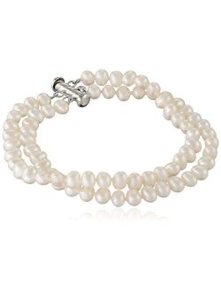 Gsi Sterling Silver 2-Row White Freshwater Cultured A Quality Pearl Bracelet (5-5.6mm), 8"